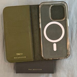 MACARON Olive Green Leather and Clear Phone Case